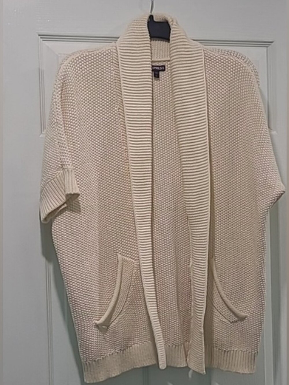 Boho Open-Front Ivory Cream Knit Sweater Cardigan Women's